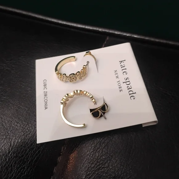 Kate Spade Love You, Mom Gold & CZ Huggies Earrings NWT - Picture 3 of 6